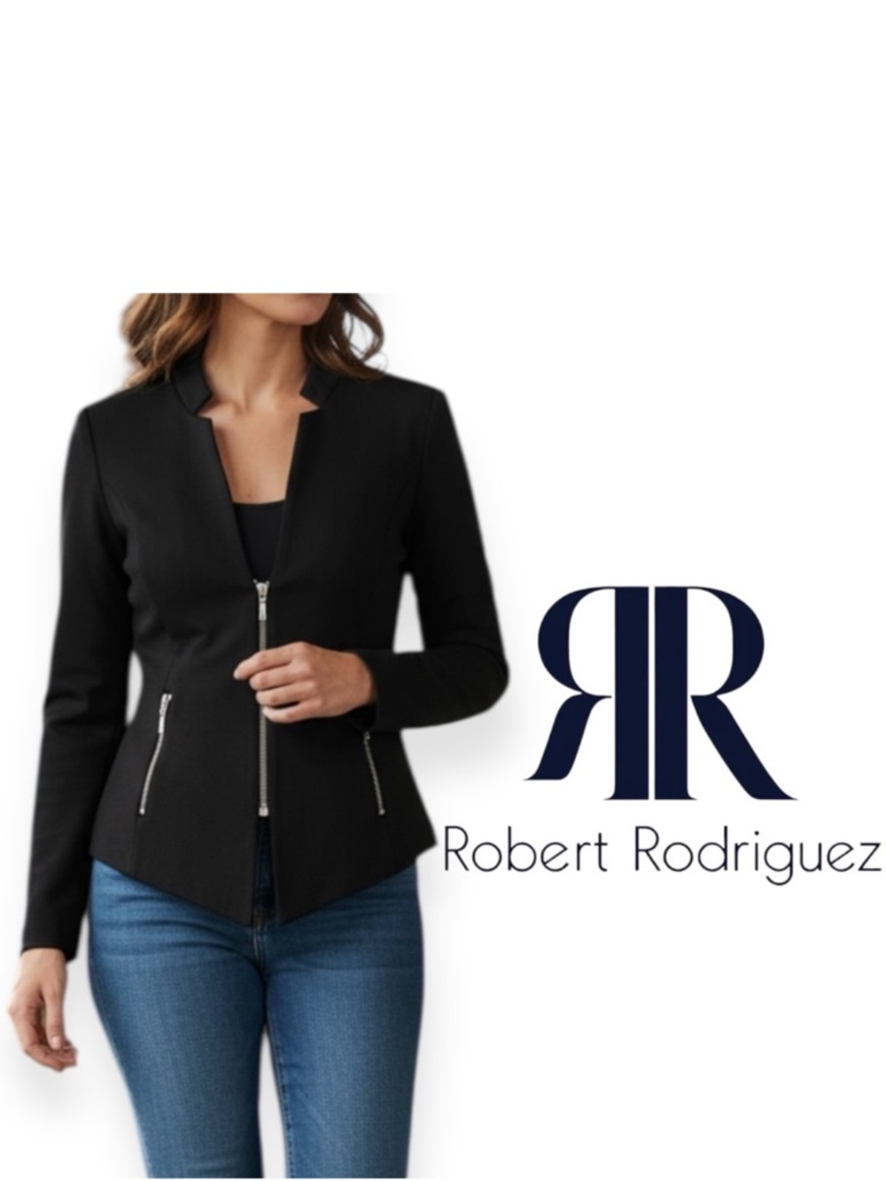 Robert Rodriguez black ponte knit moto jacket size S